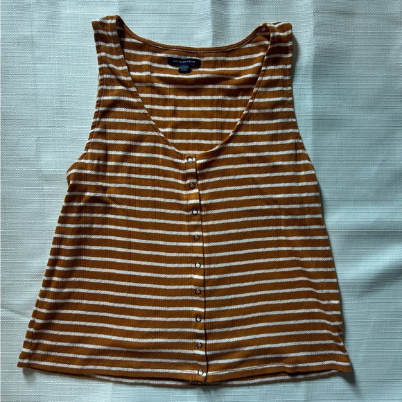 American Eagle Outfitters Tops - American Eagle Outfitters Burnt Orange and White Striped Tank Top Size XL